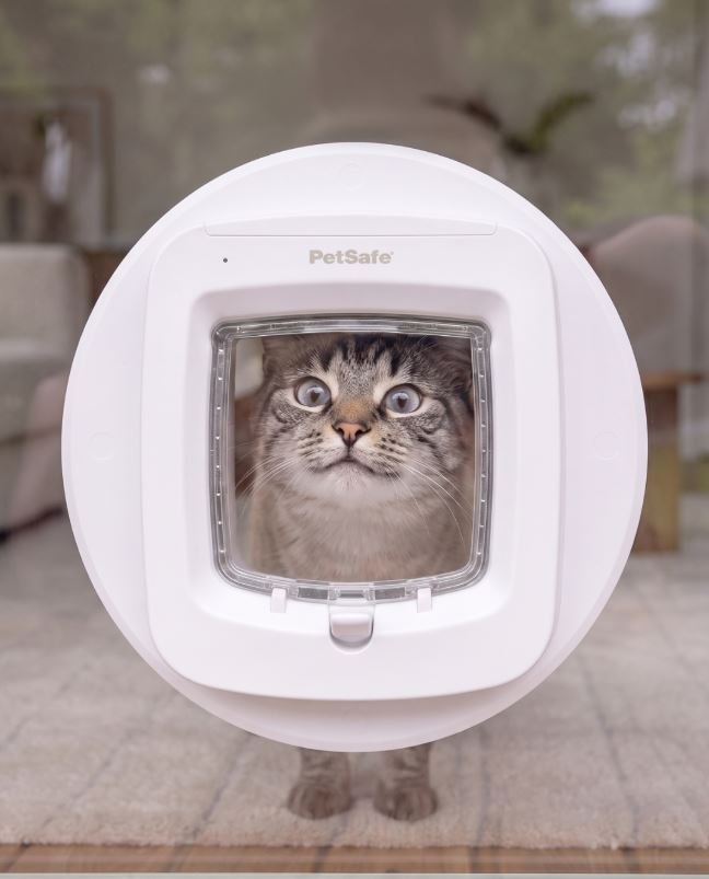 Eingebaute Katzenklappe in Terrassentür, Ansicht von innen
